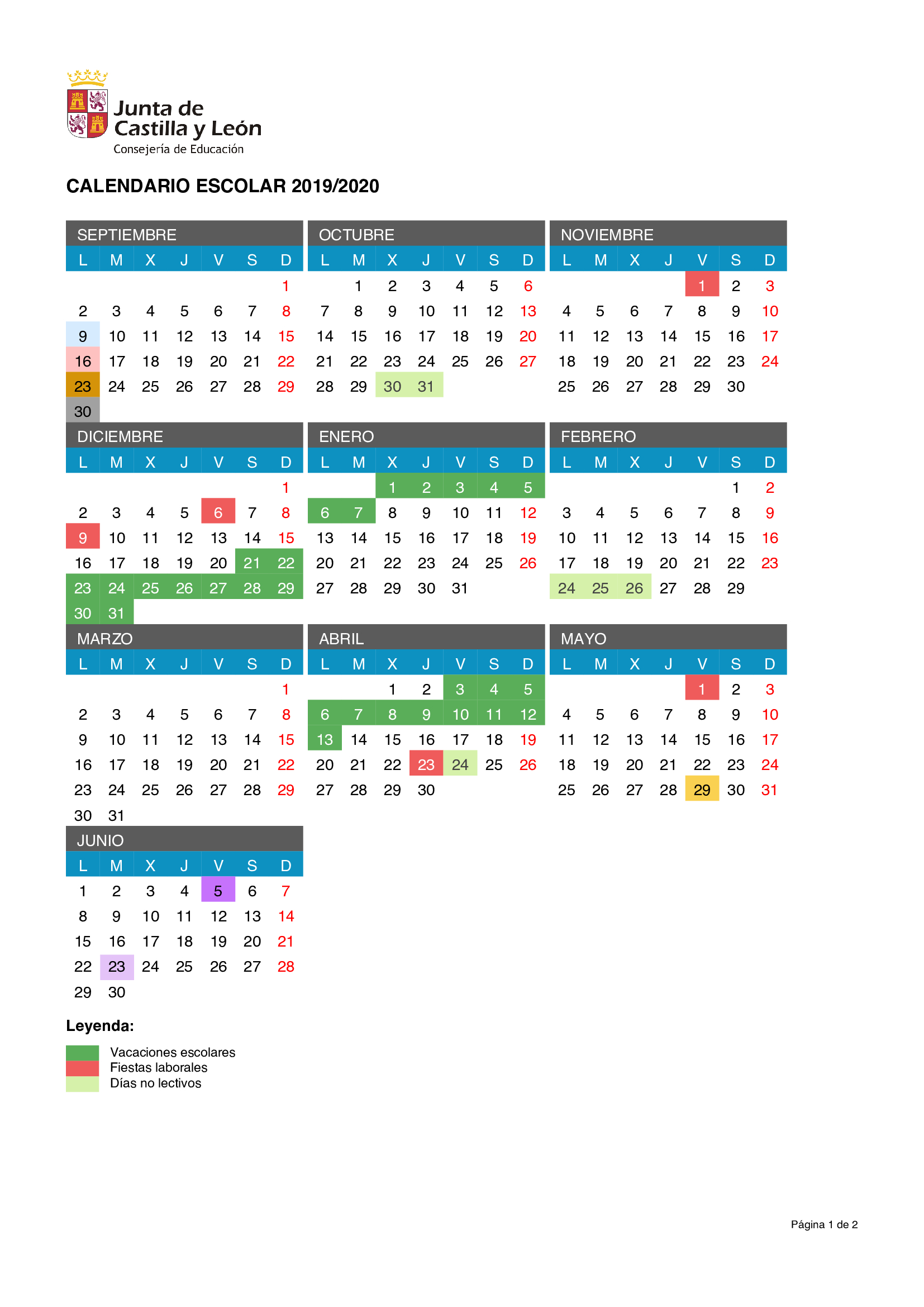 Calendario Escolar 2019/2020